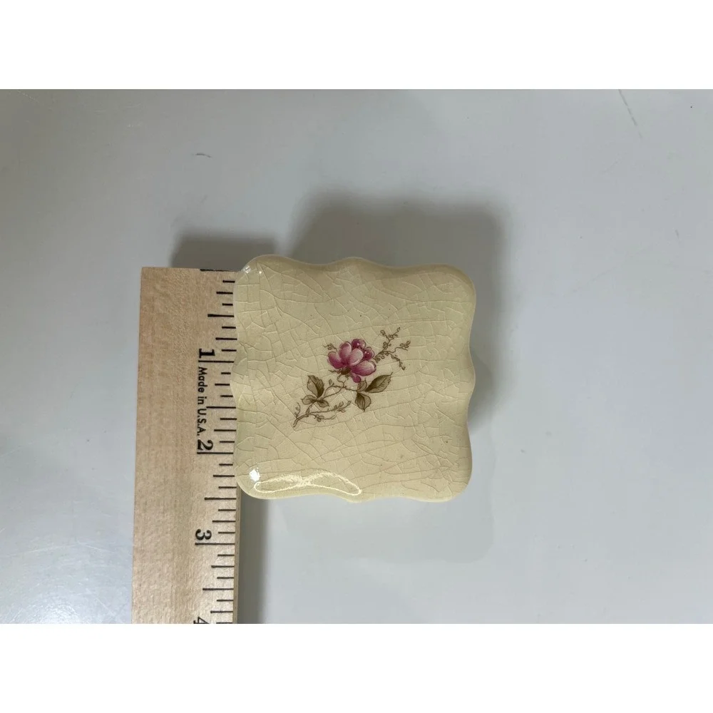Terragrafics Ceramic‎ Trinket Box Floral Pink Rose Dresser Jewelry Holder Vtg